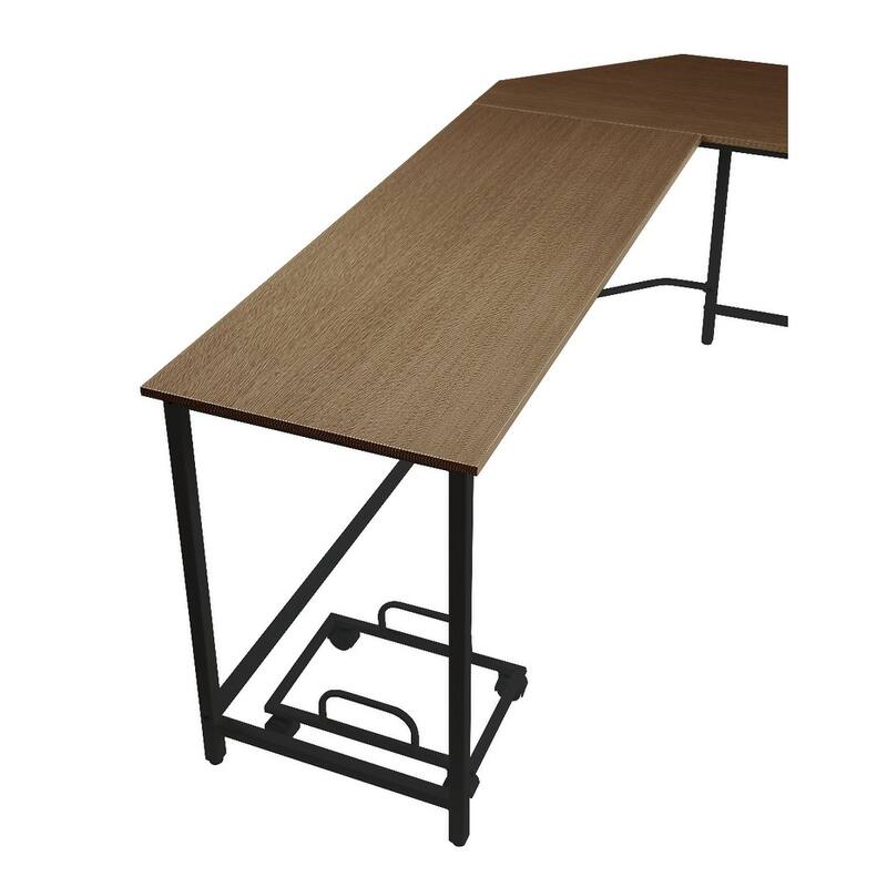 Modern L-Shaped Desk with Solid Wood Top, Metal Frame, and Ample Storage for Office or Home Workspace