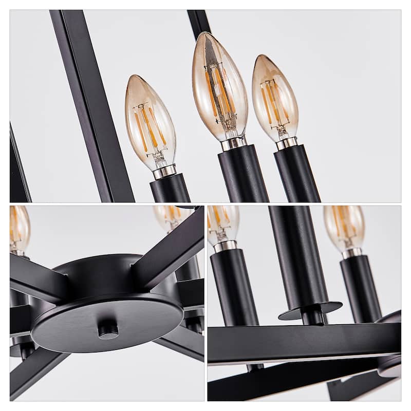 22" Modern Black Geometric 6-Light Chandelier, Metal Pendant Light Fixture for Living Room, Dining Room(Bulb Not Included)