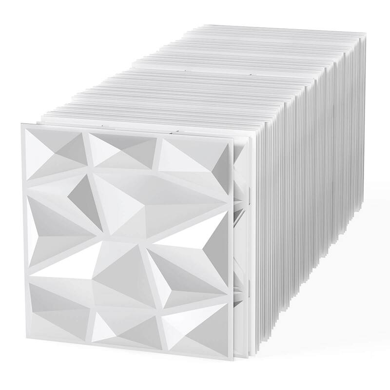 Costway 50/100 Pack 3D Wall Panels, PVC Diamond Textured Wall Tiles
