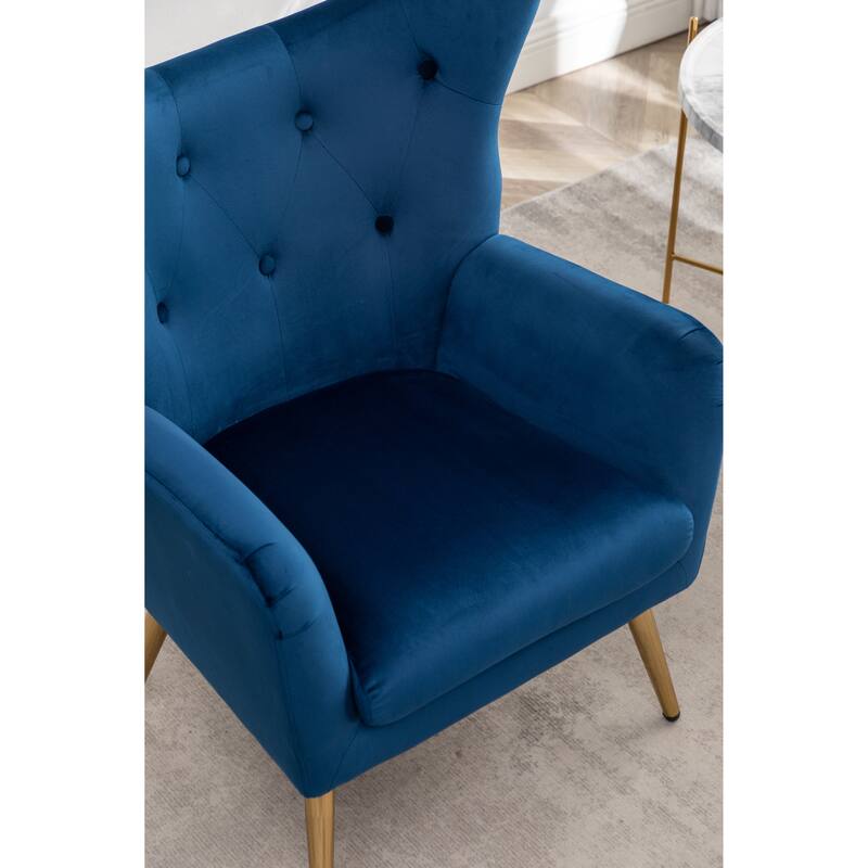 Velvet Upholstered Armchair Single Sofa Chair with Button Tufted Backrest, Dining Chair Office Chair with Metal Legs