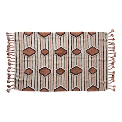 Cotton Tufted Kilim Rug with Braided Tassels - 96" L x 60" W x 0" H