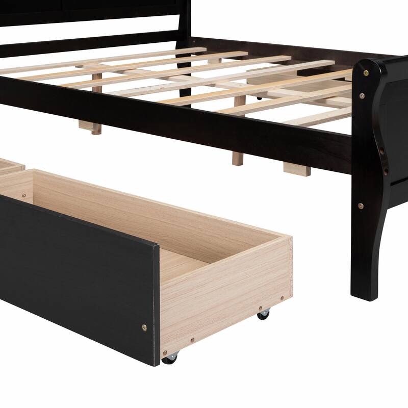 Wood Platform Bed with 4 Drawers and Streamlined Design