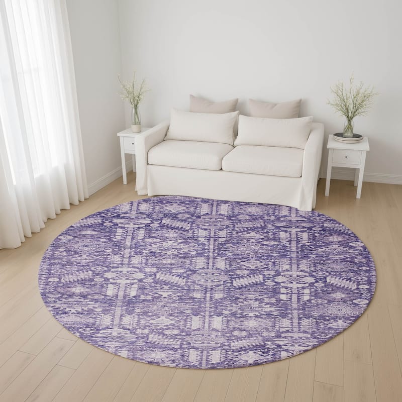 Premium Washable Super Soft Vintage Traditional Mayfield Rug - Purple - 8' x 8'