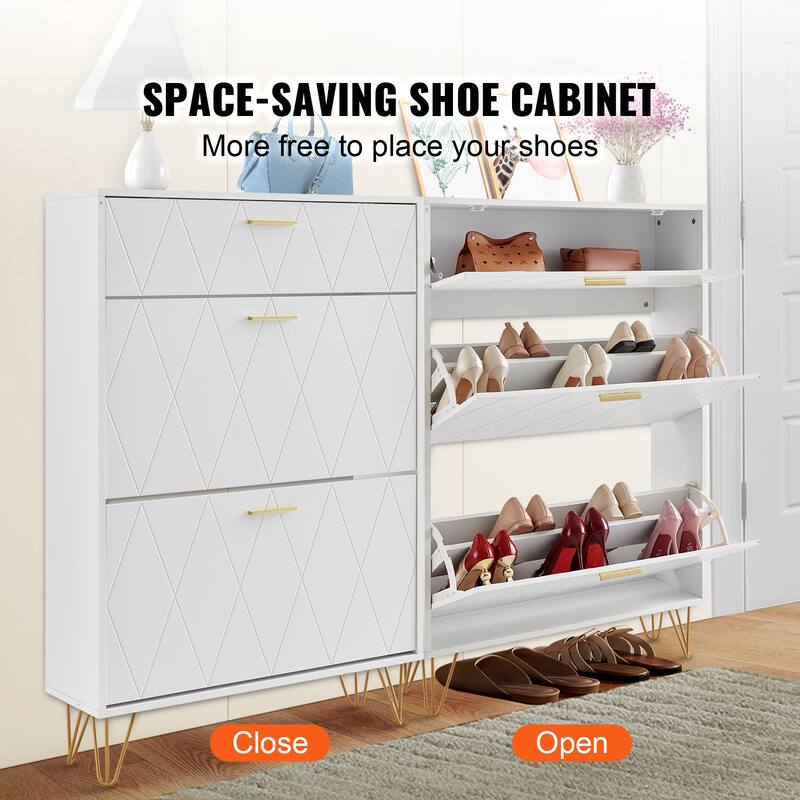 Shoe Cabinet with Flip Drawers, Shoe Storage Cabinet for Entryway, Free Standing Shoe Storage Organizer