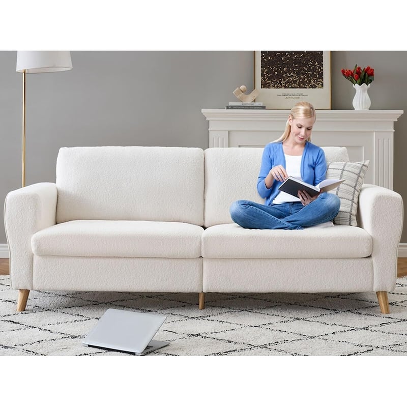 84 inch Sofa Couch, Comfy Loveseat Sofa for Small Spaces, 3 Seater Couch with Deep Seats, Wide Armrests - Beige