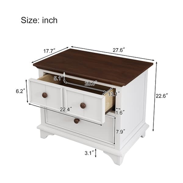 2-Drawer Wood Nightstand in White and Walnut