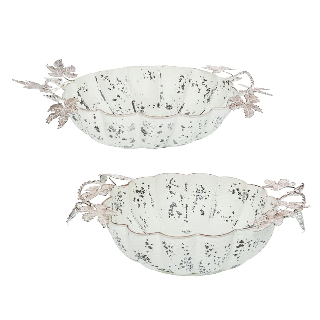 Transpac Metal 21.75 in. White Harvest Rustic Pumpkin Tray Set of 2