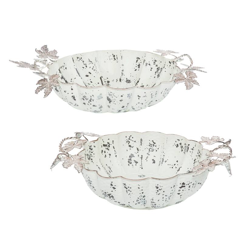 Transpac Metal 21.75 in. White Harvest Rustic Pumpkin Tray Set of 2