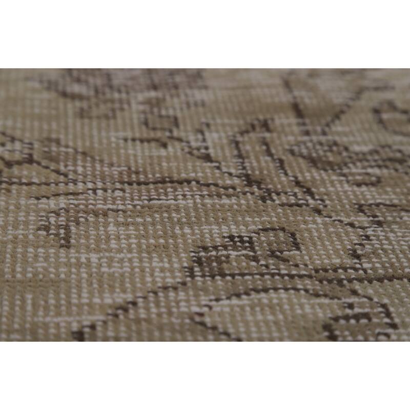 Distressed Tabriz Persian Area Rug Hand-Knotted Green Wool Carpet - 6'5" x 9'0"