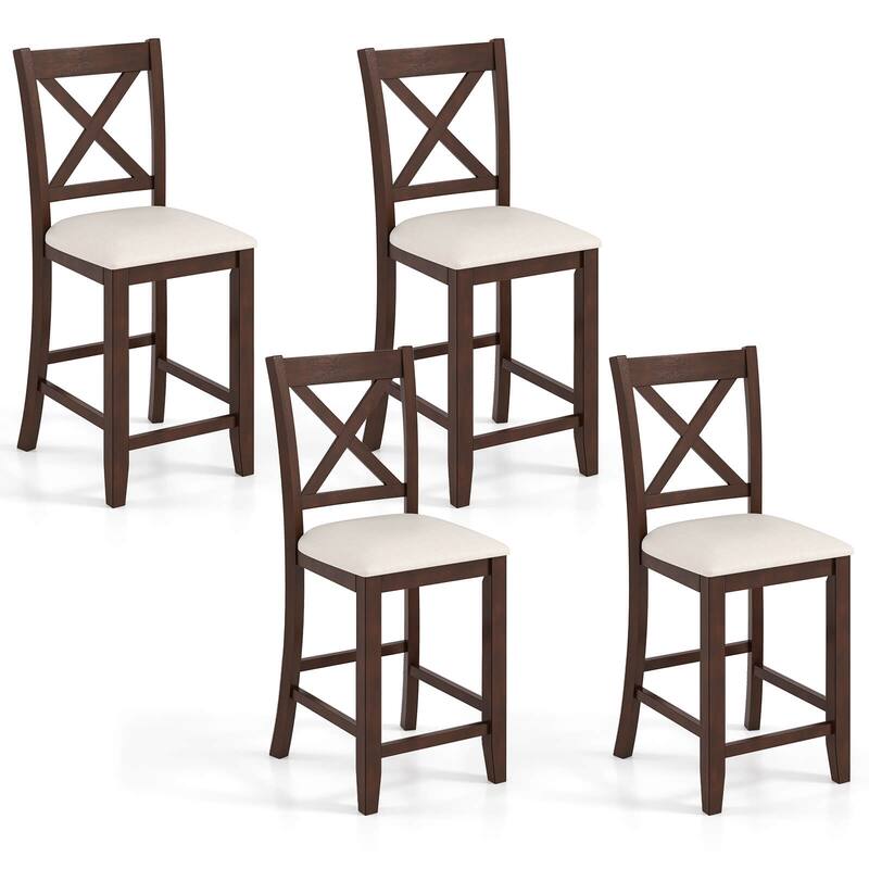 Set of 2/4 Upholstered Wooden Bar Chairs 24" Bar Stools w/ Footrest - Set of 4