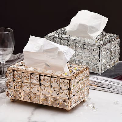 Crystal Tissue Cover Napkin Holder Golden Tissue Box Cover