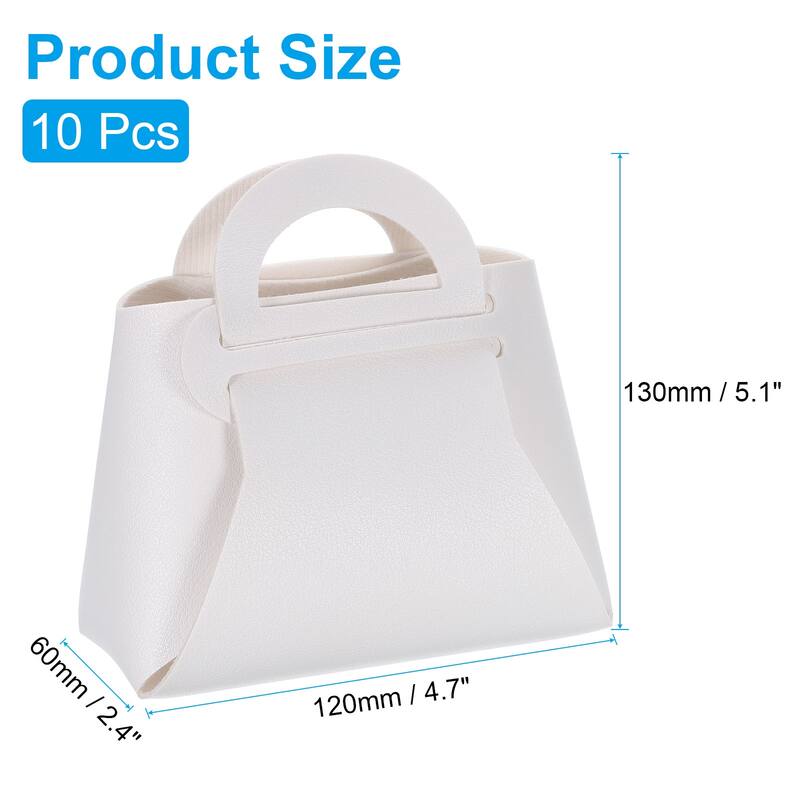 10Pcs PU Leather Gift Boxes with Handles, Wedding Candy Bags - White - 4.7 x 2.4 x 5.1 Inch