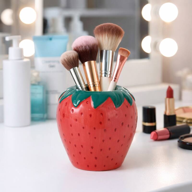 Decorative Strawberry Pencil Cup Storage - 4", Red - 4.0"