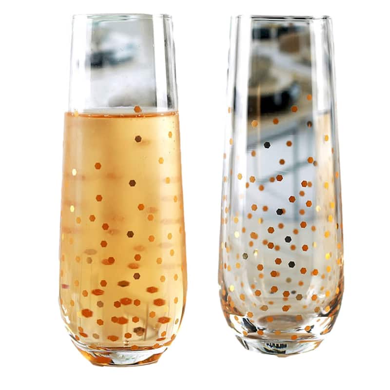 Circleware Stemless Flute with Gold Confetti Decal Set of 2 10.5oz