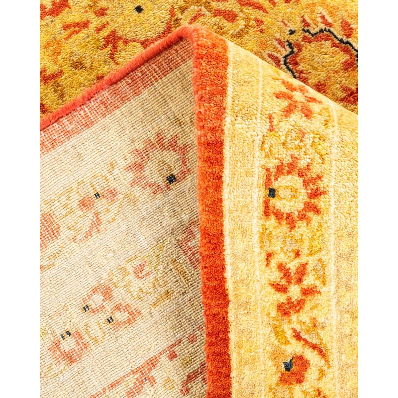 Overton Handknotted Wool Traditional Oriental Orange Area Rug - 6' x 9'