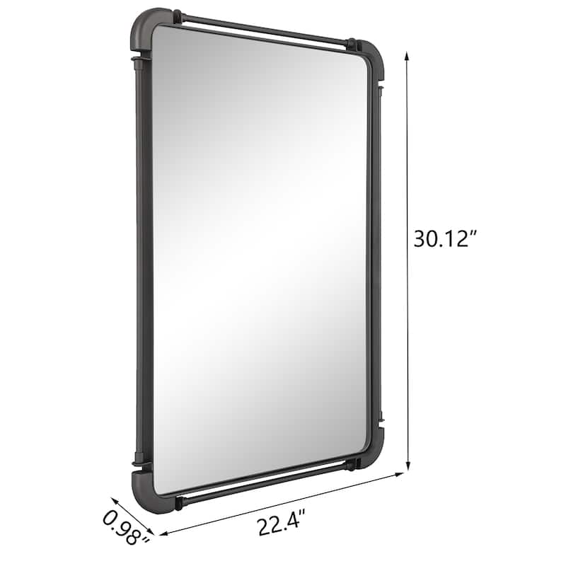 MacLuu Rectangular Industrial Black Metal Pipe Hanging Wall Mirror - 30.12" W x 22.4" H x 0.98" D