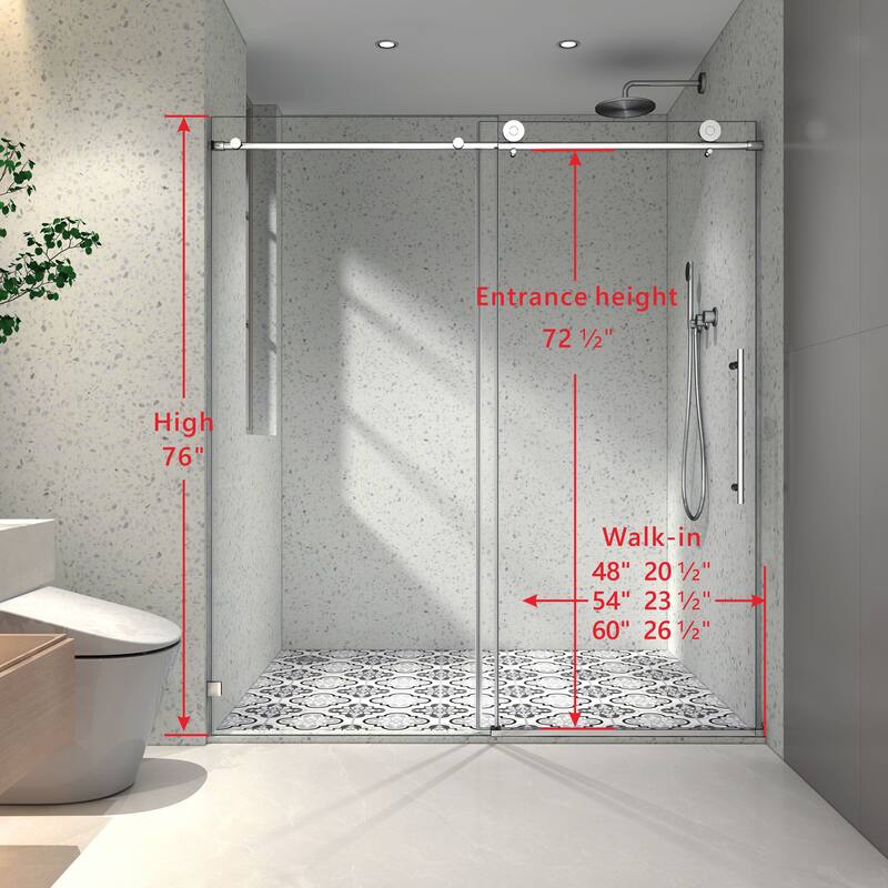 55 to 60 in. W x 76 in. H Sliding Frameless Shower Door with 5/16 Inch (8mm) Thick Tampered Glass