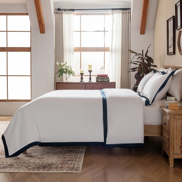 Hotel Luxury 400TC Cotton Sateen Linden Border Duvet Cover Set
