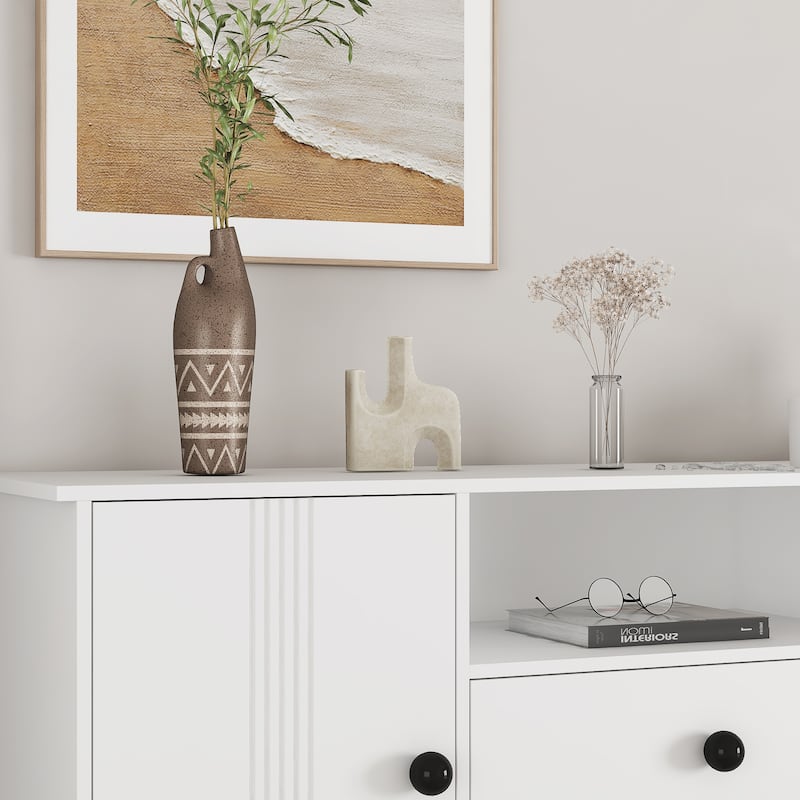White 30 in. H Storage Cabinet with Adjustable Shelves, Modern Sideboard Buffet Cabinet with 3-Drawer and Doors