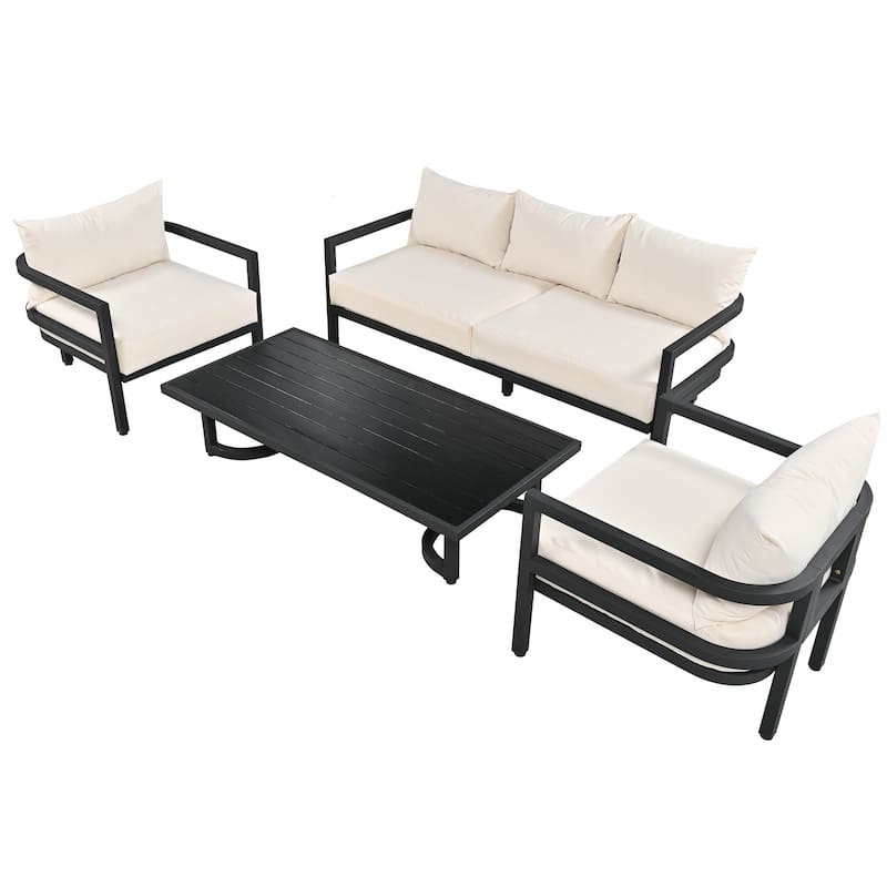 Roomfitters 4-Piece Outdoor Steel Sofa Set with Coffee Table, 3-Seater Couch and 2 Armchairs for Patio Garden
