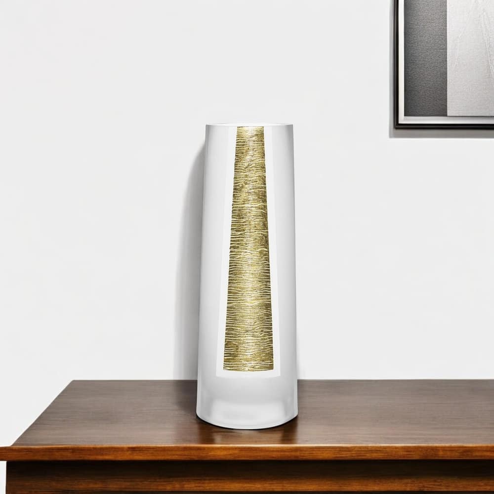 HomeRoots 11" Clear And Gold Cylinder Lead Free Crystal Table Vase - 4