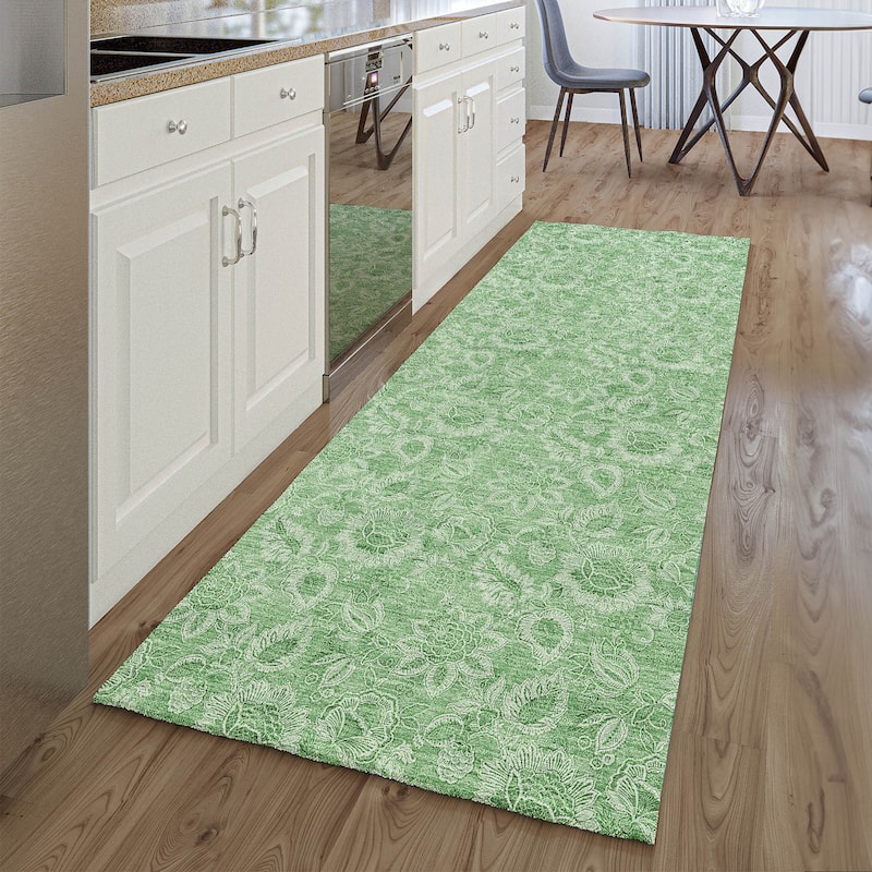 Premium Washable Super Soft Floral Modern Mayfield Rug - Green - 2' 3" x 7' 6" - Runner