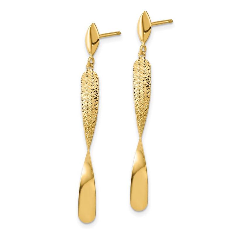 Curata 14k Yellow Gold Polished and Textured Post Guardian Angel Earrings - 45.3x4.2mm