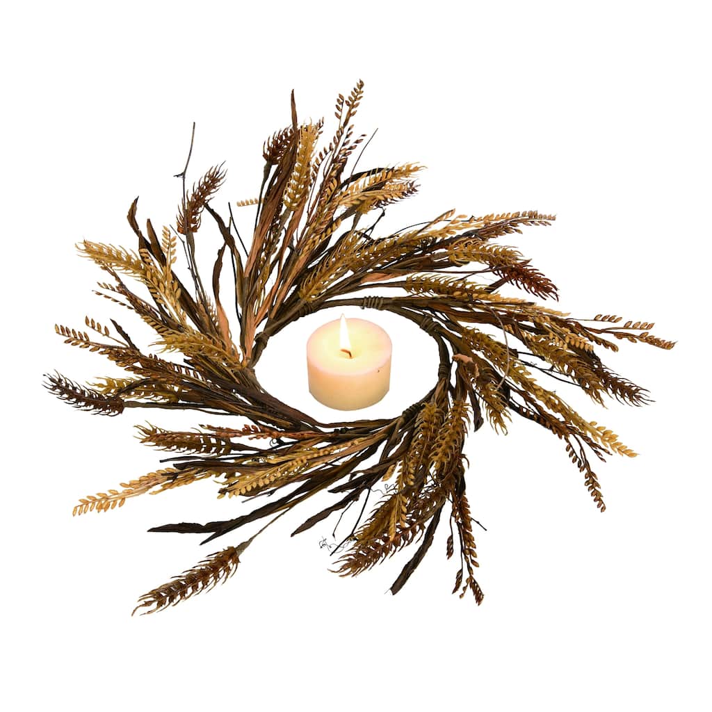 Transpac Artificial 18 in. Brown Autumn Wheat Candle Ring
