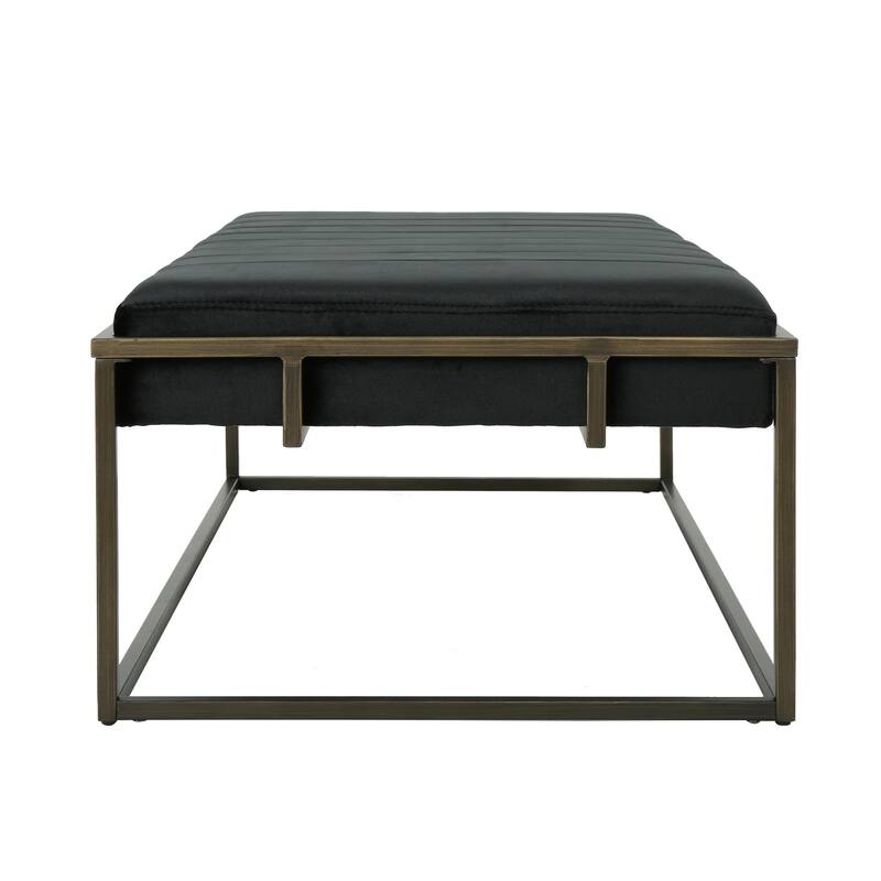 Upholstered Velvet Ottoman Bench with Brass Finish