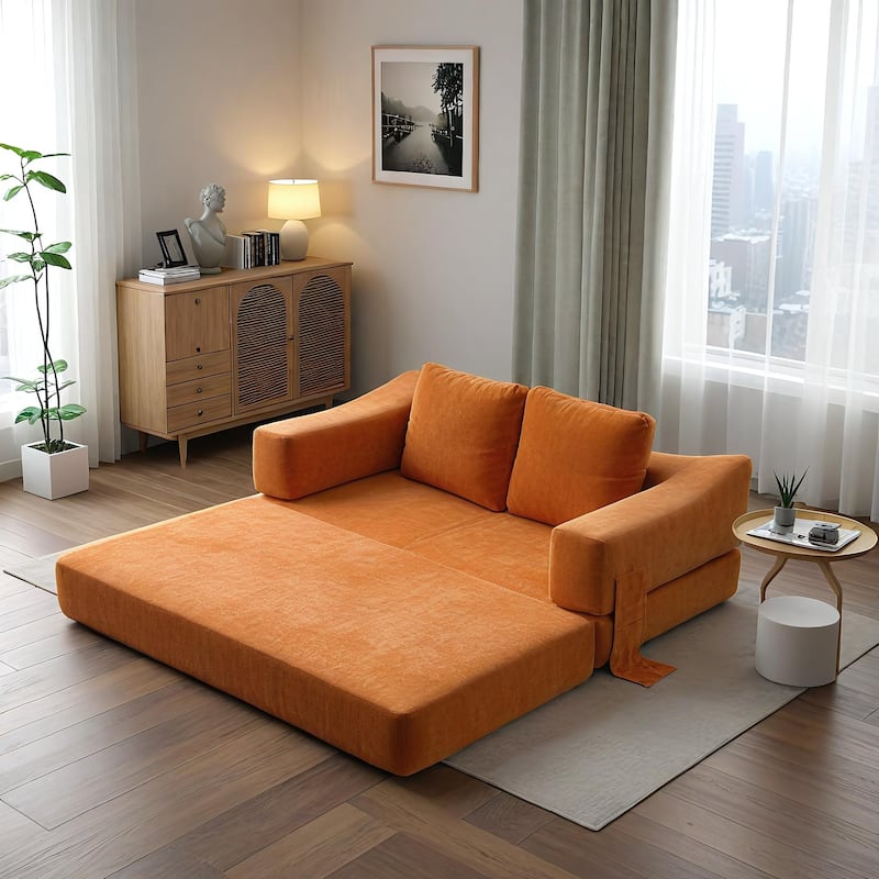 70.87" Upholstered Convertible Sleeper Sofa, Convertible Chair Floor Couch Comfy Sofa for Living Room, Bedroom, Chenille Fabric