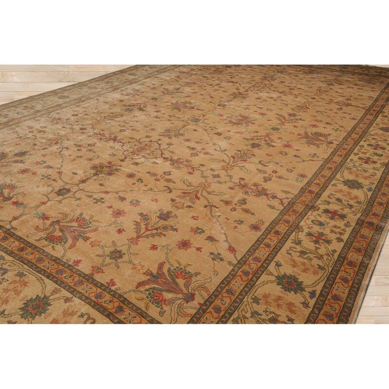 Hand Knotted Tan, Beige 100% Wool Traditional Oriental Area Rug - 12' x 18' 3''