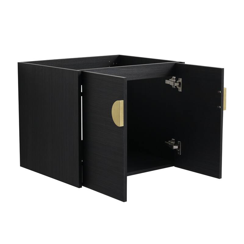 24 Inch Plywood Wall Mounted Bathroom Vanity Set in Black with Integrated Ceramic Basin