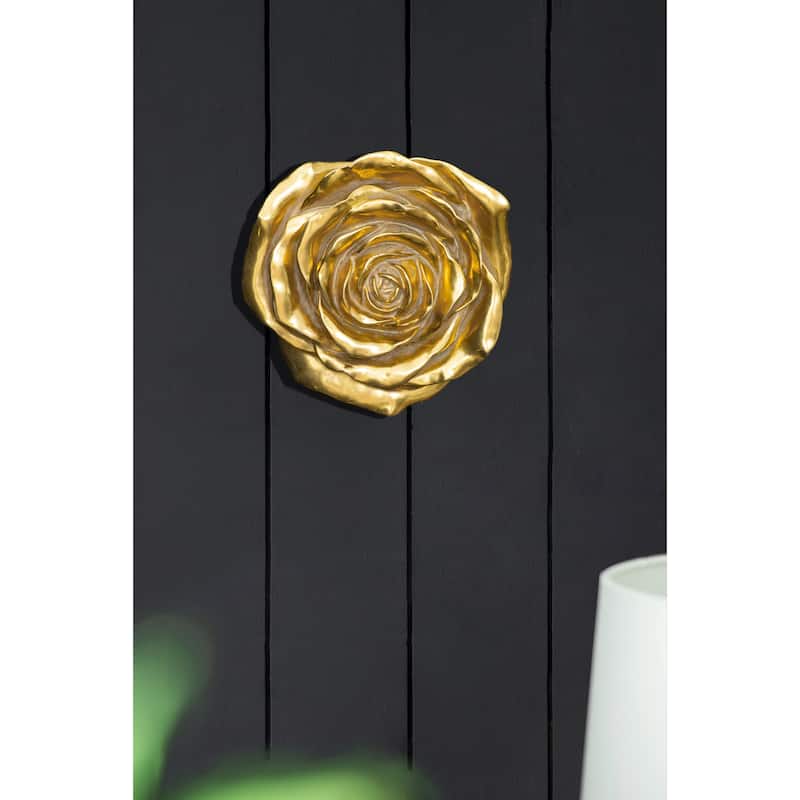 Contemporary Rose Hanging Wall Decor with Gold Resin Floral Sculpture, for Living Room Hallway Bedroom Office