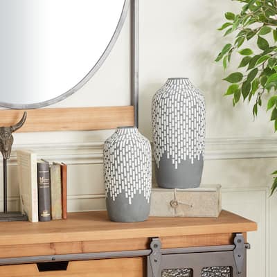Gray Ceramic Mosaic Inspired Vase (Set of 2)