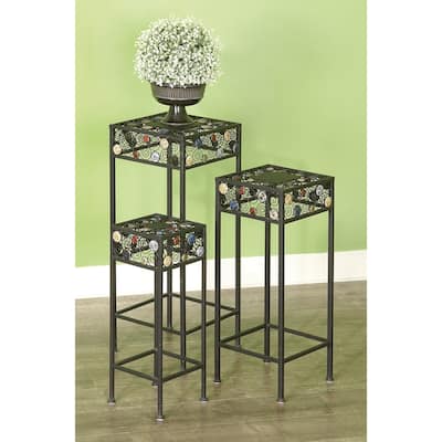 Black Metal 3 Tier Scroll Indoor Outdoor Plantstand with Colorful Jewels (Set of 3)