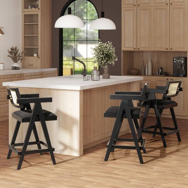 Milan Modern Resin Cane Back Counter Stool (Set of 3) with Arms - 21