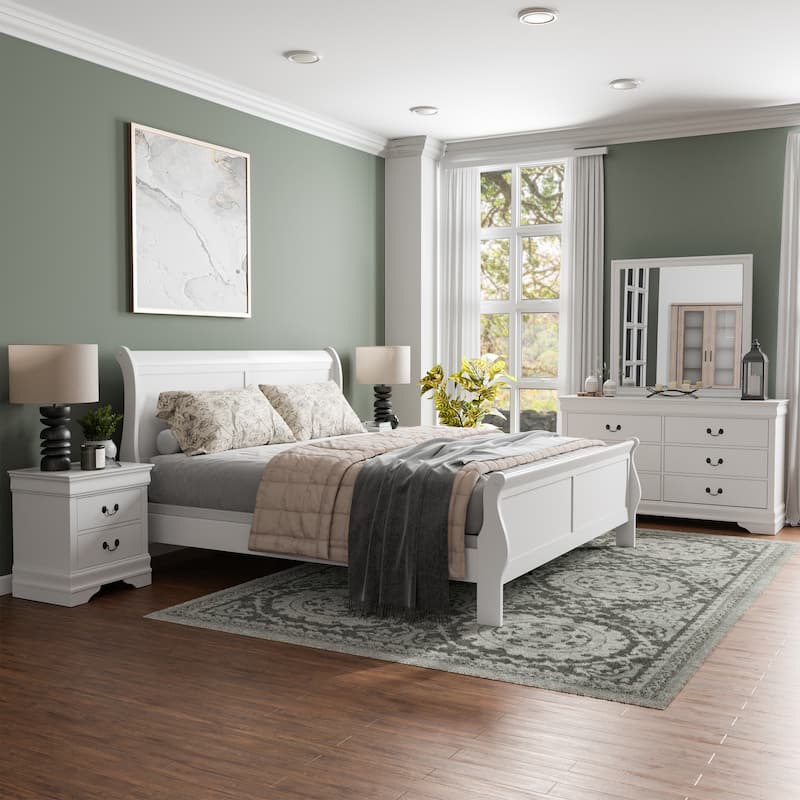 Furniture of America Devi Traditional Solid Wood 5-Piece Sleigh Bedroom Set - White - King