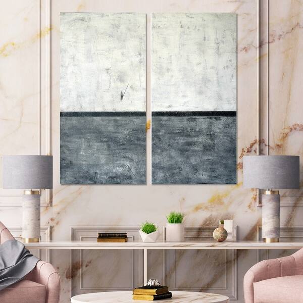 Designart "Grey and White Abstract Art" Modern Canvas Wall Art Print 2