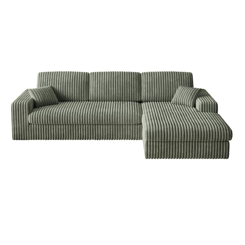 Corduroy Sleeper Sofa Bed L-shaped Sectional Sofa with Chaise, Living Room 2-in-1 Convertible Couch with Detachable Neck Pillows
