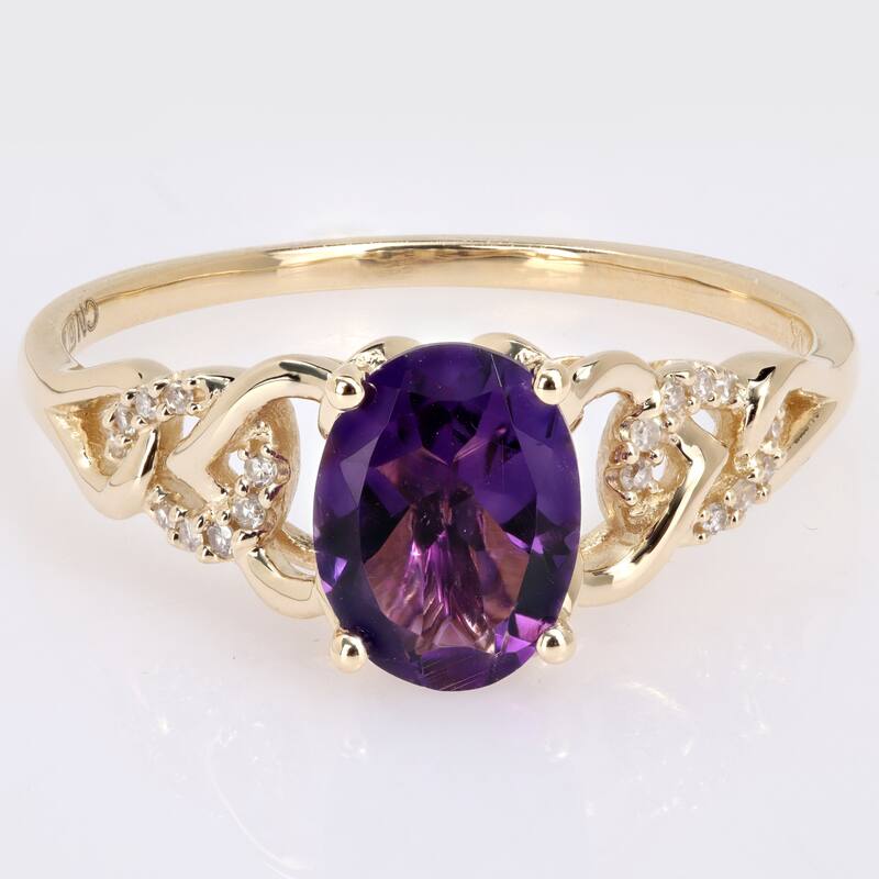 Miadora Oval African Amethyst and Diamond Accent Link Engagement Ring in 10k Yellow Gold