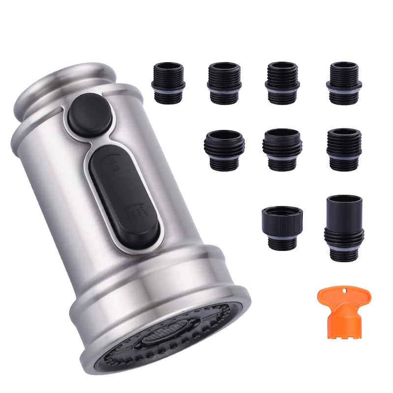 WOWOW Pull Down Kitchen Faucet Spray Head with 9 Adapters Kit - Brushed Nickel