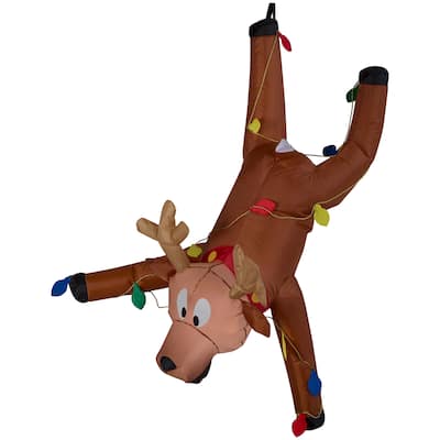 Gemmy Christmas Airblown Inflatable Gutter Hanging Reindeer, 4 ft Tall, brown