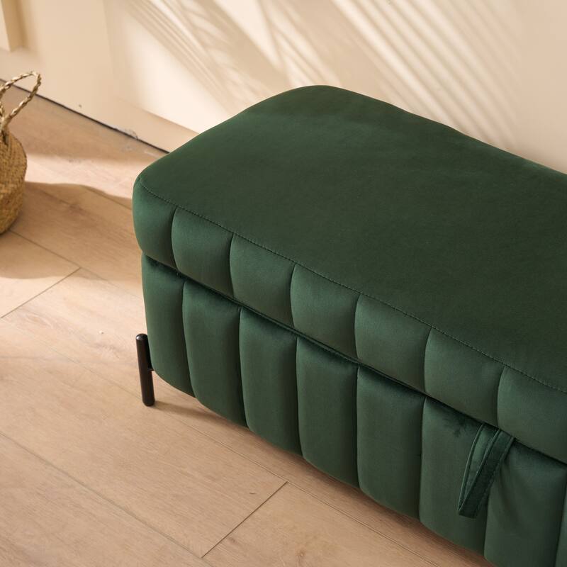 49.21" Velvet Upholstered Storage Bench, End of Bed Footstool Ottomanwith Metal Legs, Foot Rest for Bedroom, Entryway