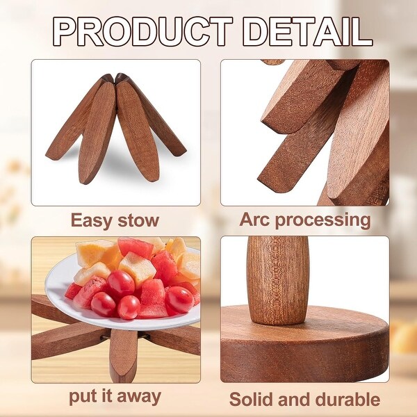 Wooden Trivets for Hot Dishes, Set of 4 Natural Foldable Walnut