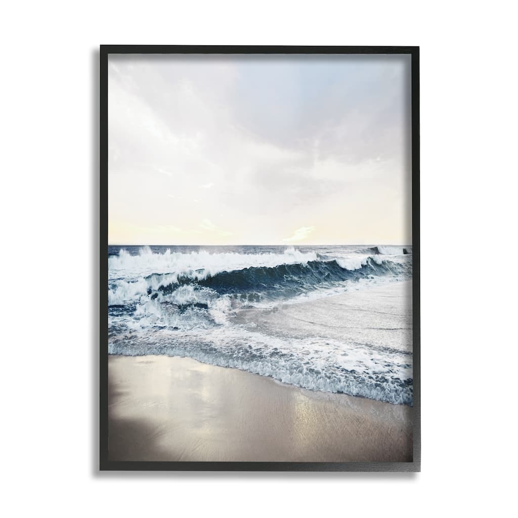 Stupell Turbulent Shoreline Morning Sunrise Beach Coast Tide Waves Framed Wall Art - Grey