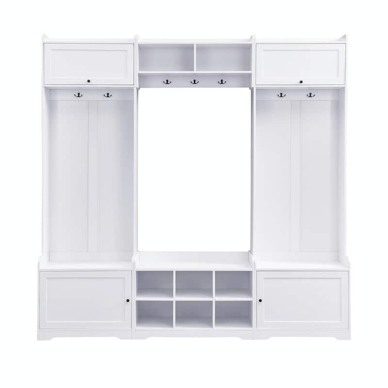 79.1'' Wide Modern Hall Tree with 8 Cubbies, 7 Coat Hooks & Adjustable Shelf