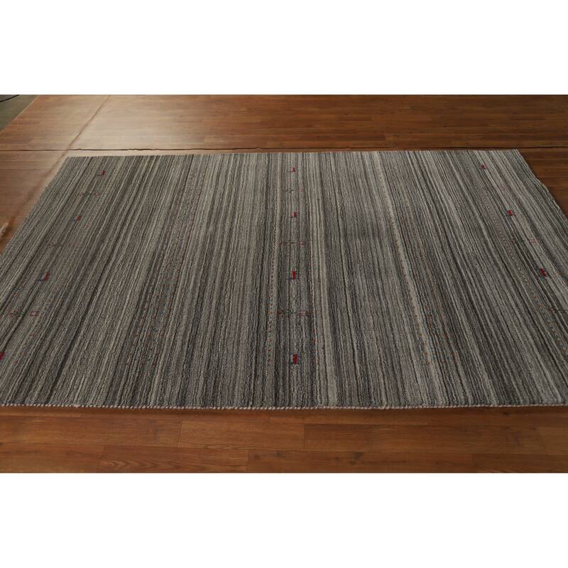 Hand Knotted Oriental 100% Wool Carpet Tribal Tribal Greys & Charcoal Gabbeh Area Rug - 7' 8'' X 5' 0''