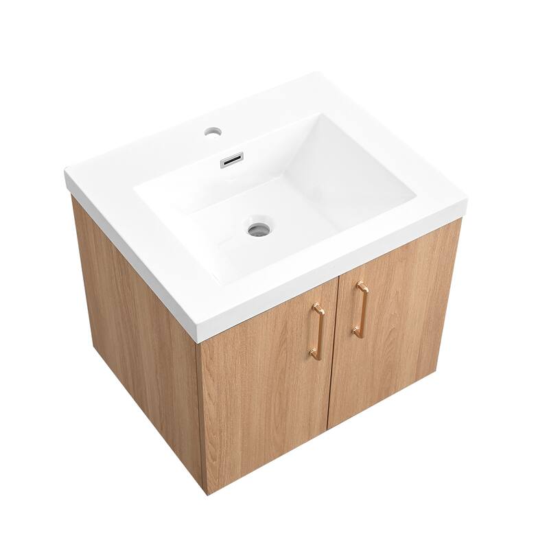 StellarArc 24/ 30 in Wall Mounted Single Sink Bathroom Vanity with Integral Sink Top with Soft Close Door