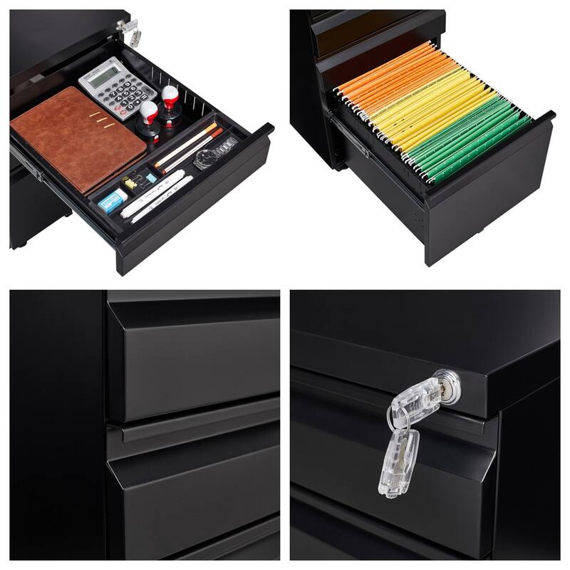 3 Drawer Metal Mobile Office Storage Filing Cabinet with Lock