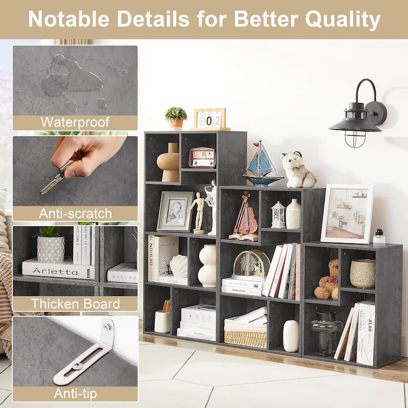 VECELO Modern Irregular Shape Tall Bookshelf Multi-Purpose Waterproof Vertical Horizontal Storage for Bedroom Living Room